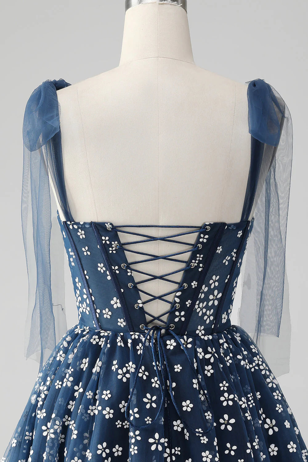 Amzcw Cute A Line Spaghetti Straps Print Corset Navy Short Homecoming Dress