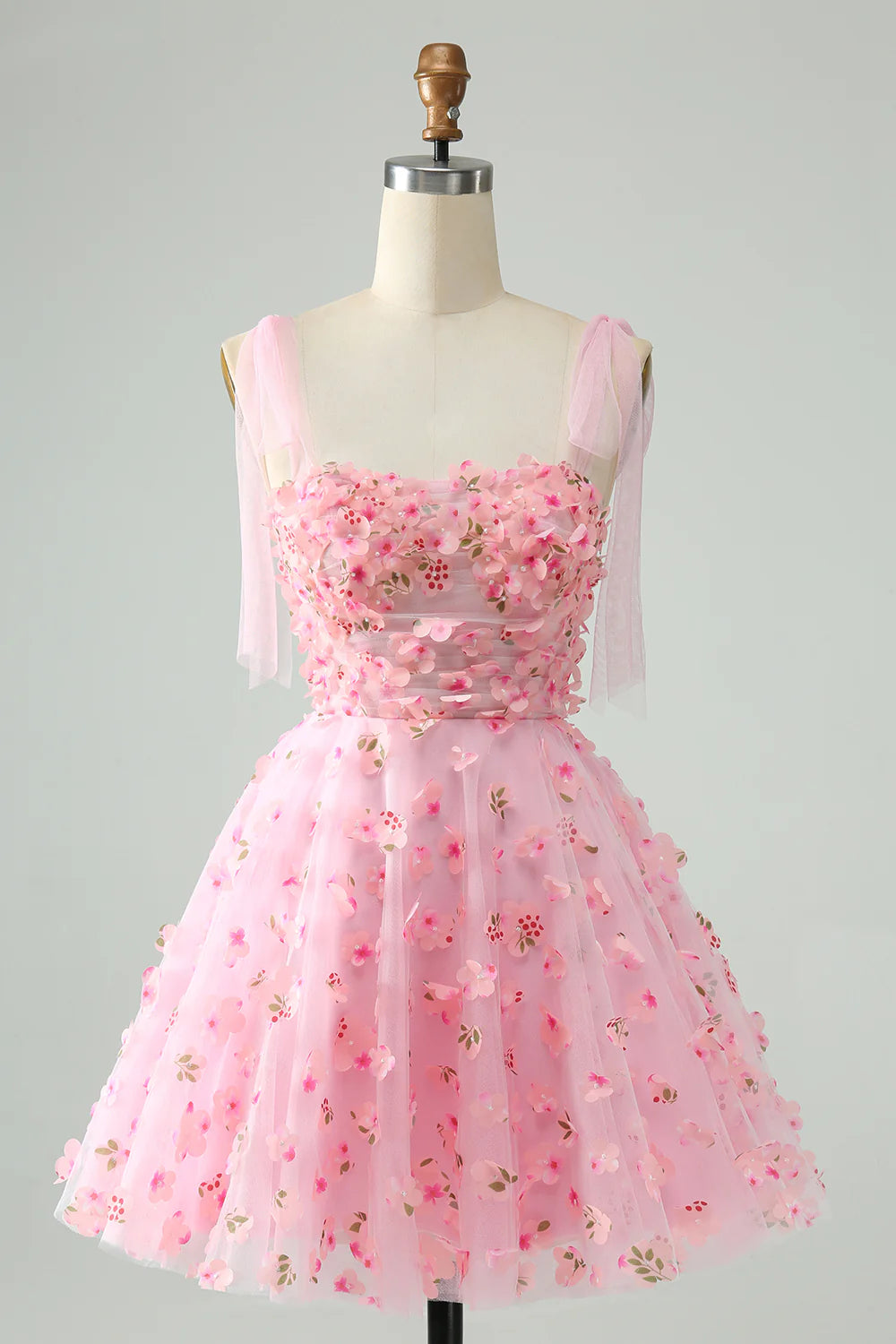 Amzcw Cute Pink A Line Pearls Corset Short Homecoming Dress with Appliques Flower