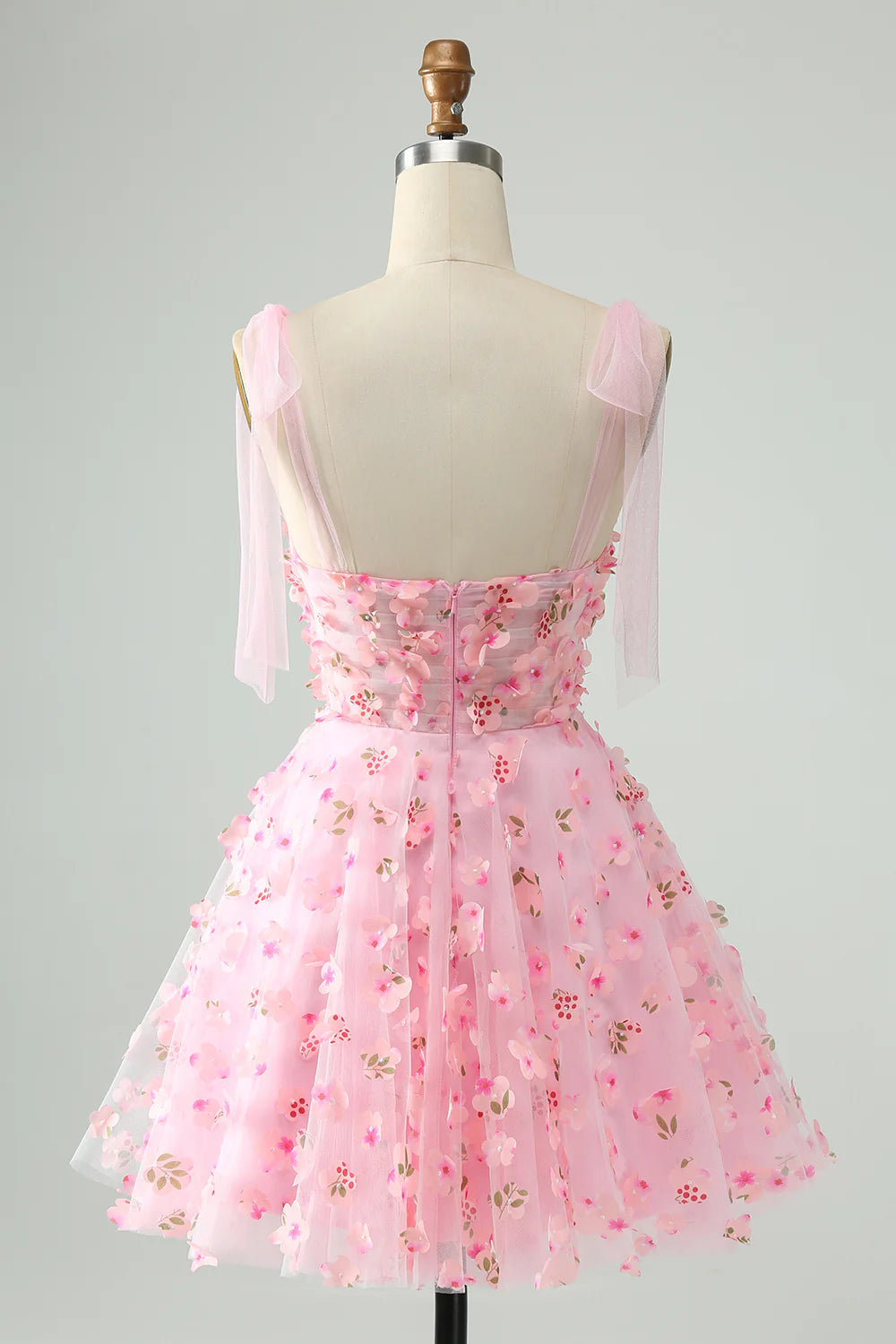 Amzcw Cute Pink A Line Pearls Corset Short Homecoming Dress with Appliques Flower