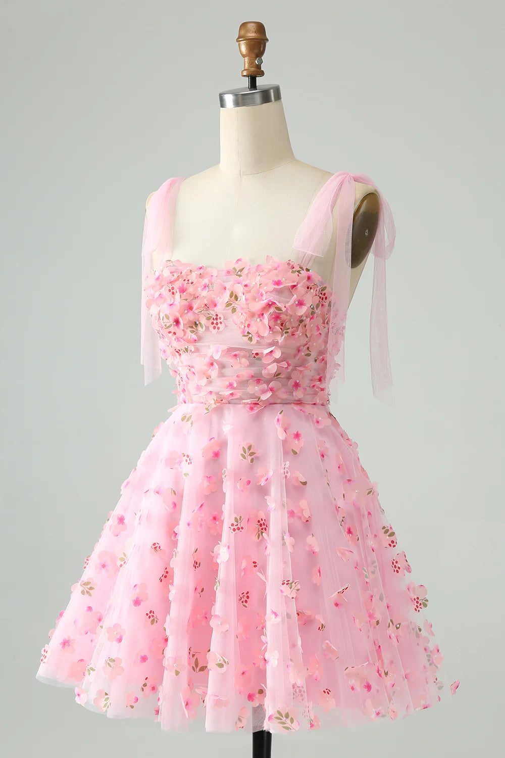 Amzcw Cute Pink A Line Pearls Corset Short Homecoming Dress with Appliques Flower
