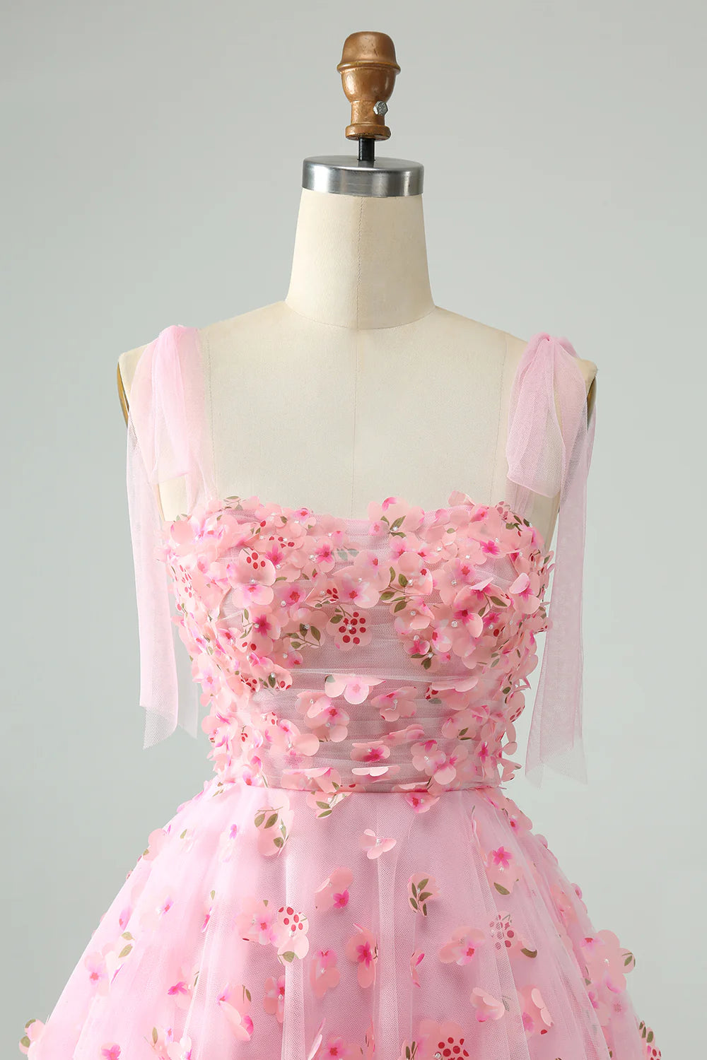 Amzcw Cute Pink A Line Pearls Corset Short Homecoming Dress with Appliques Flower