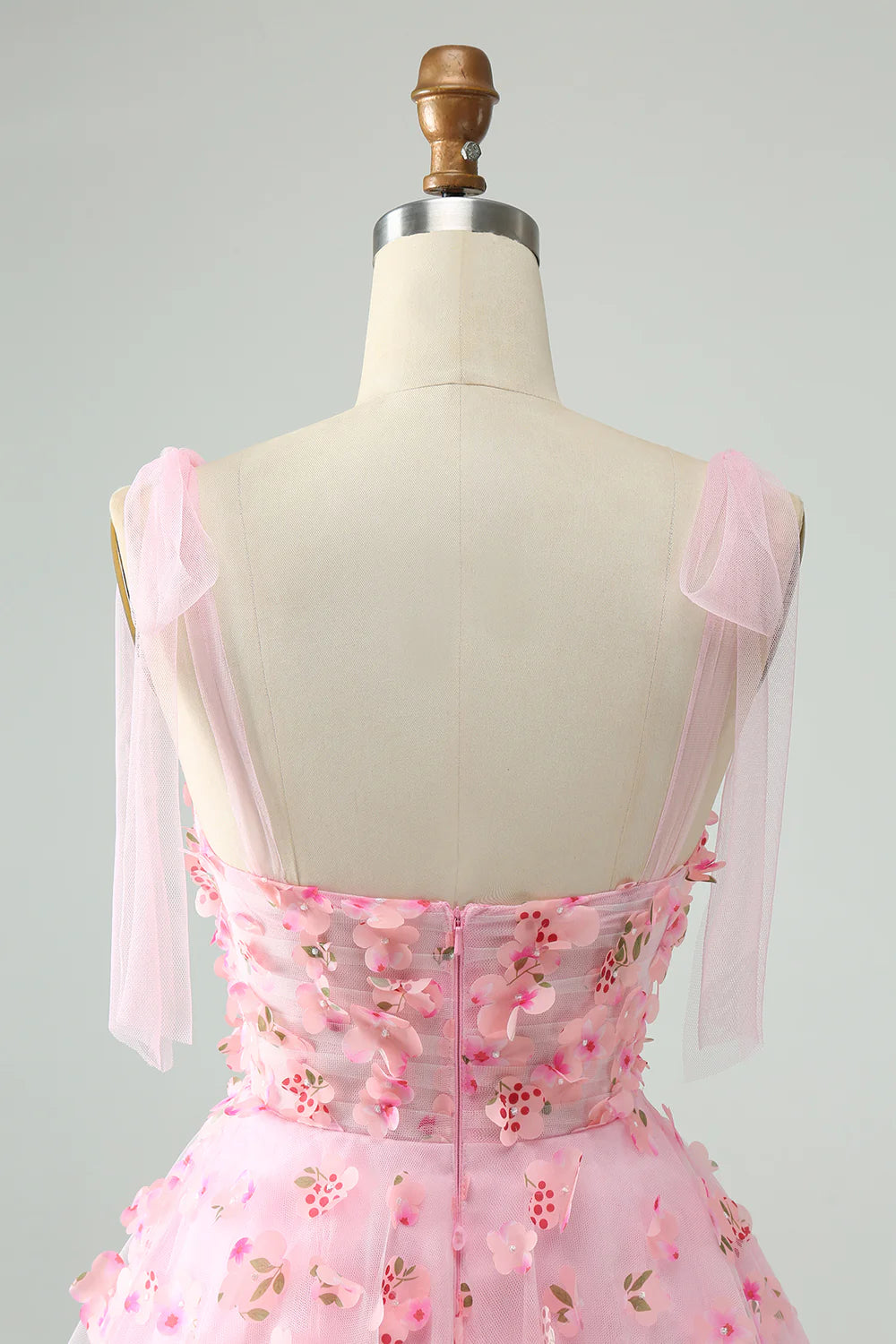 Amzcw Cute Pink A Line Pearls Corset Short Homecoming Dress with Appliques Flower