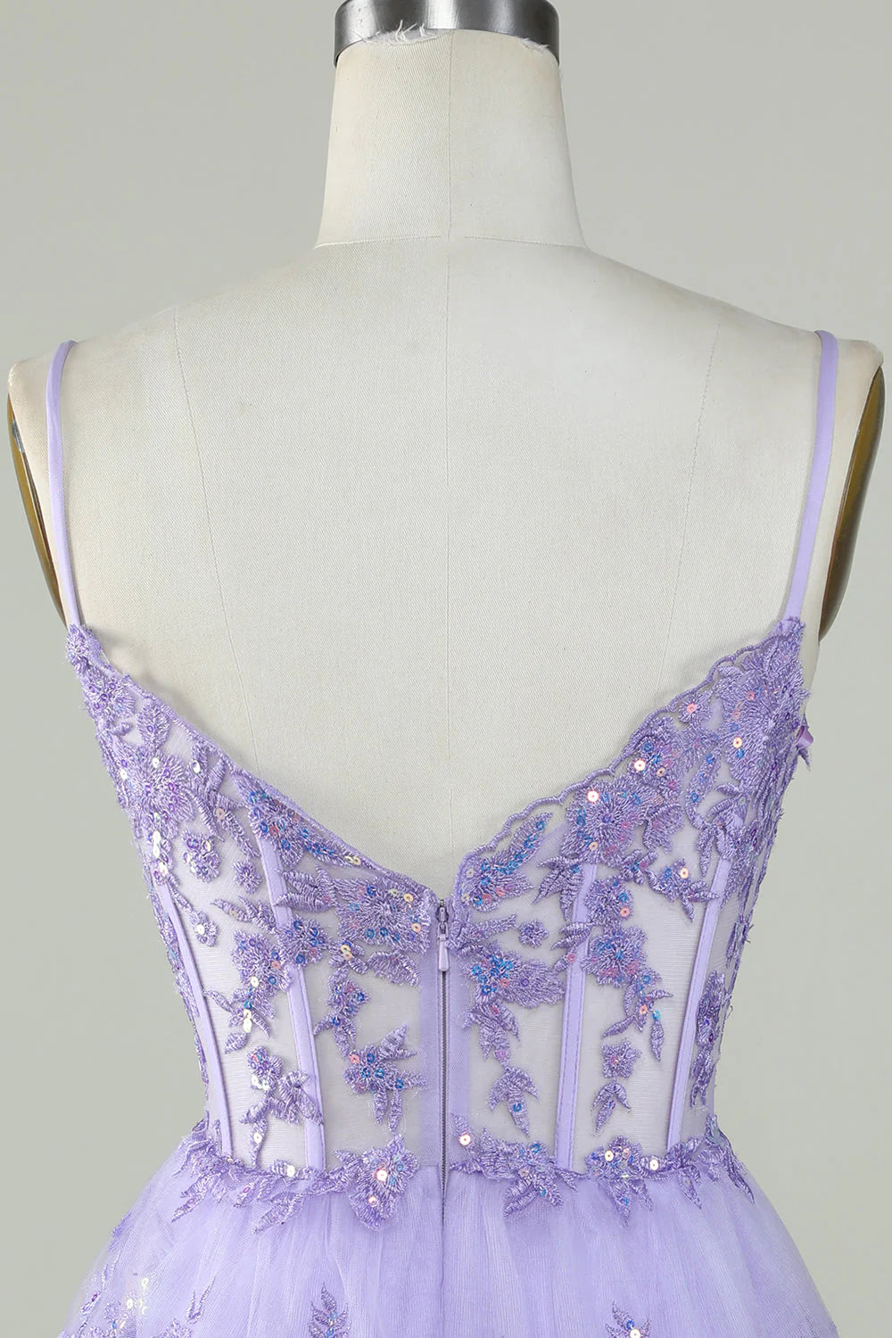 Amzcw Sparkly Purple A Line Spaghetti Straps Tiered Corset Short Homecoming Dress