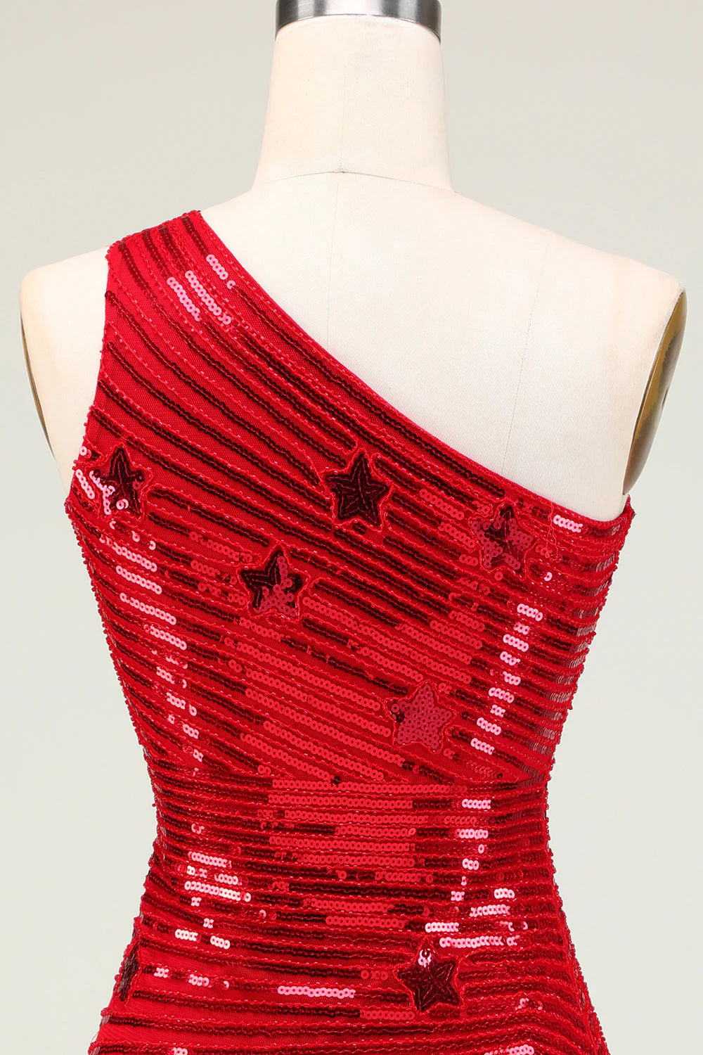 Amzcw Sparkly Red Sheath One Shoulder Sequins Short Homecoming Dress with Star