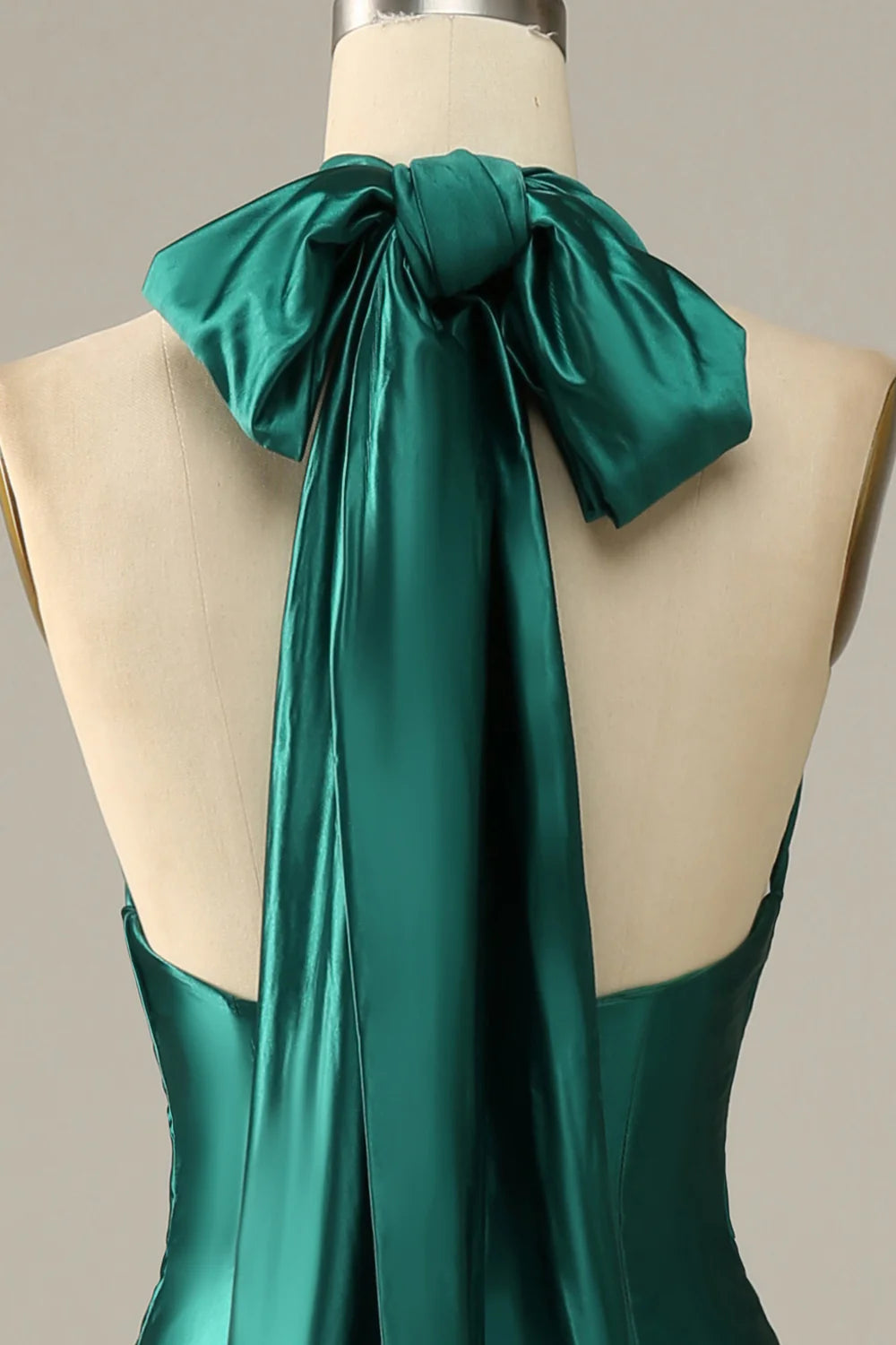 Vestido de fiesta de sirena con cuello halter, encaje y abertura, color verde oscuro