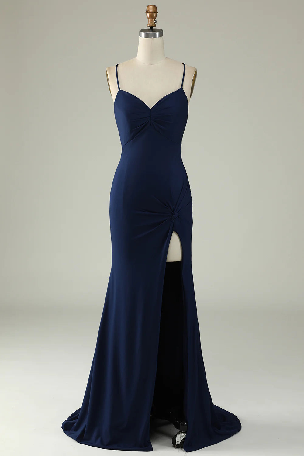Vestido de fiesta de talla grande azul marino con tirantes finos y corte sirena de Amzcw con abertura frontal