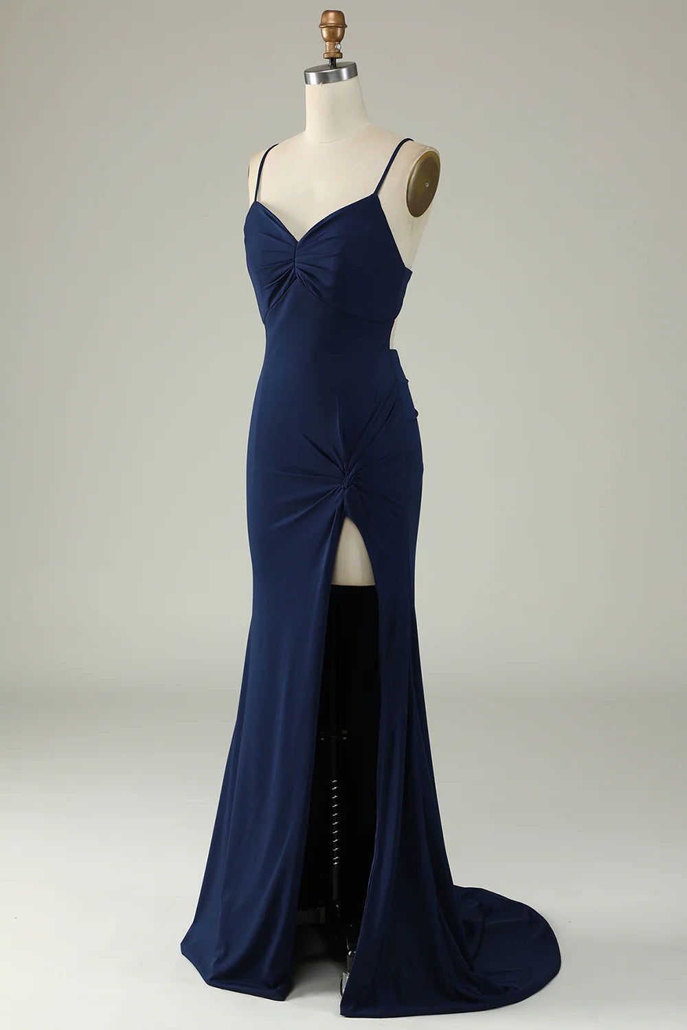 Vestido de fiesta de talla grande azul marino con tirantes finos y corte sirena de Amzcw con abertura frontal