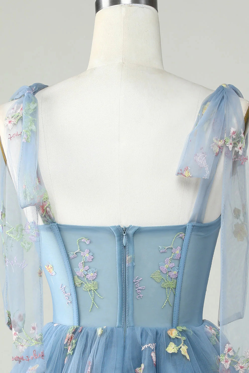 Amzcw Cute Grey Blue A Line Spaghetti Straps Short Homecoming Dress with Appliques