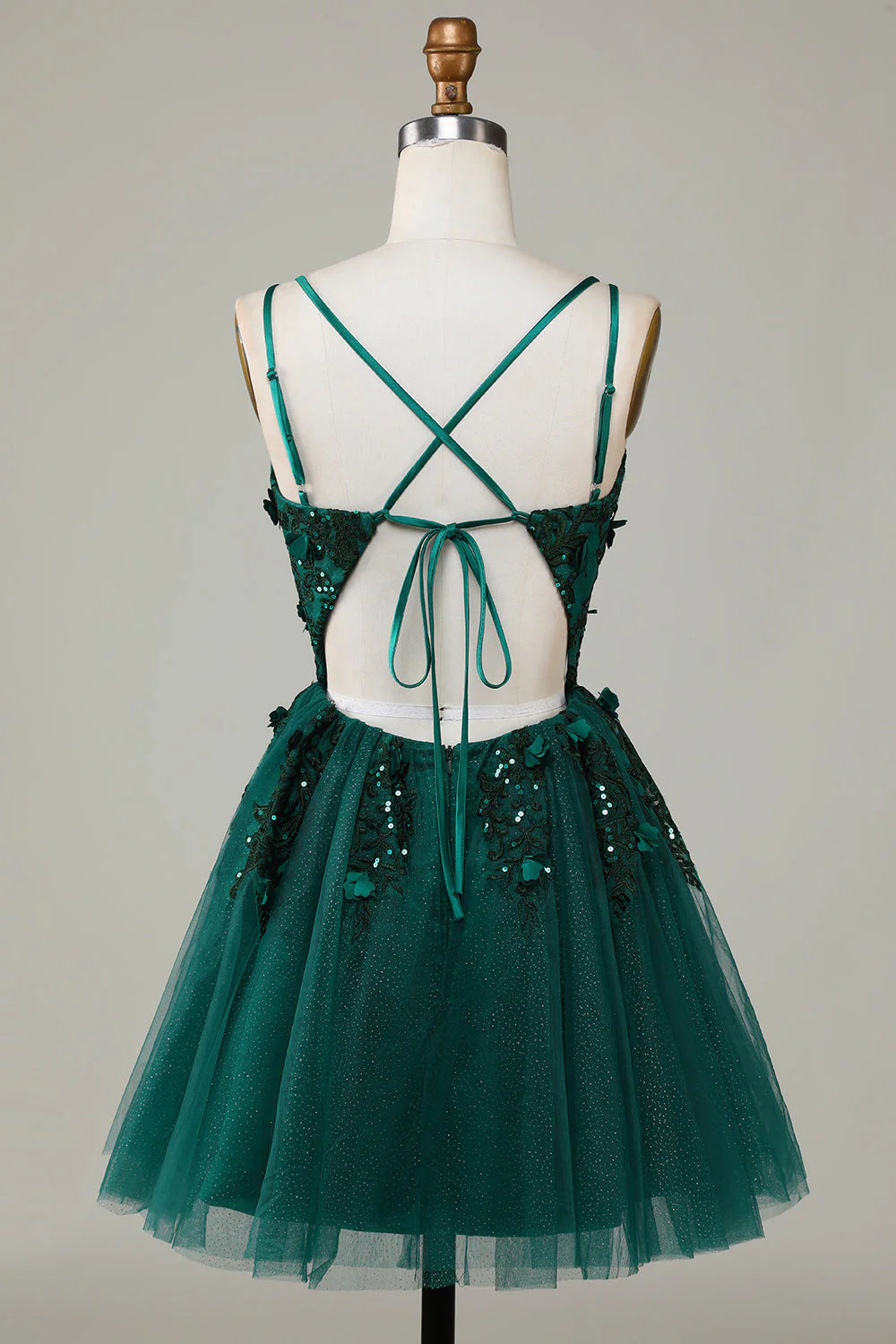 Amzcw Dark Green Stylish A Line Spaghetti Straps Short Homecoming Dress with Beading