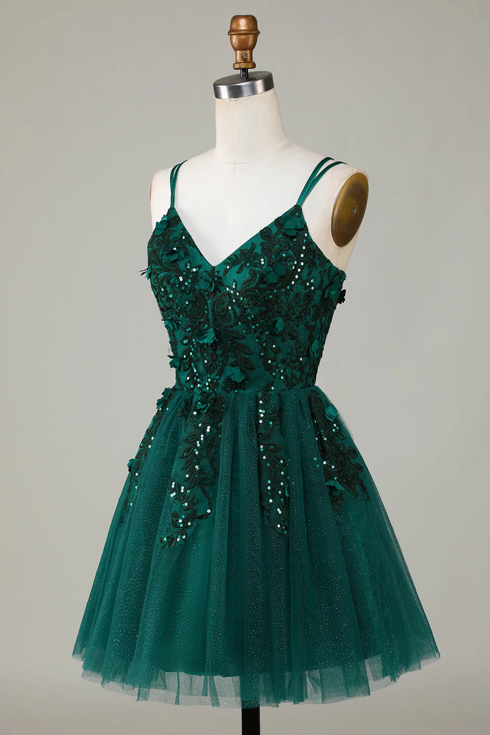 Amzcw Dark Green Stylish A Line Spaghetti Straps Short Homecoming Dress with Beading