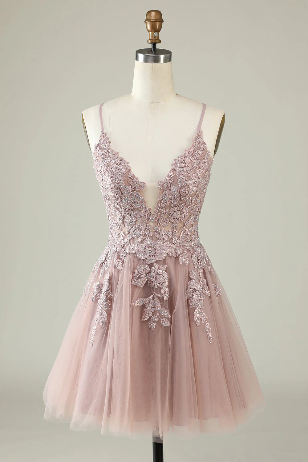 Amzcw Blush A Line Spaghetti Straps Short Homecoming Dress with Appliques