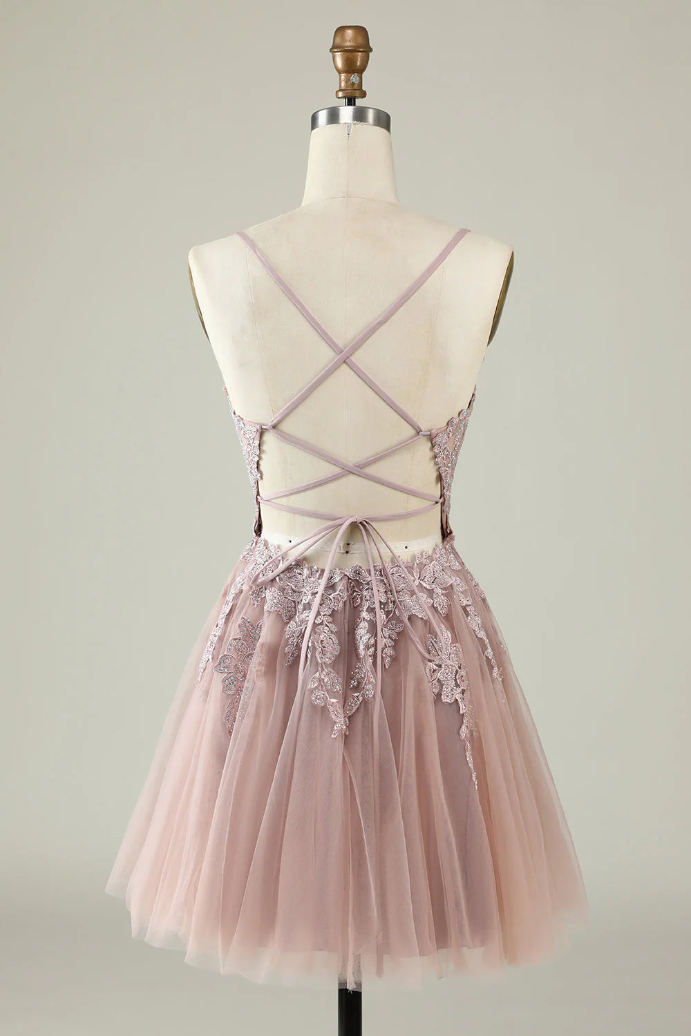 Amzcw Blush A Line Spaghetti Straps Short Homecoming Dress with Appliques