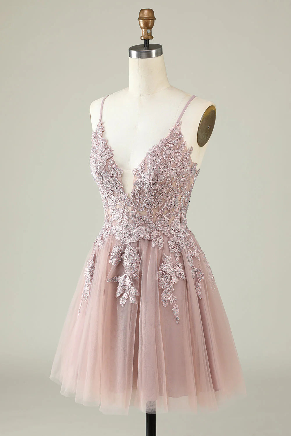 Amzcw Blush A Line Spaghetti Straps Short Homecoming Dress with Appliques