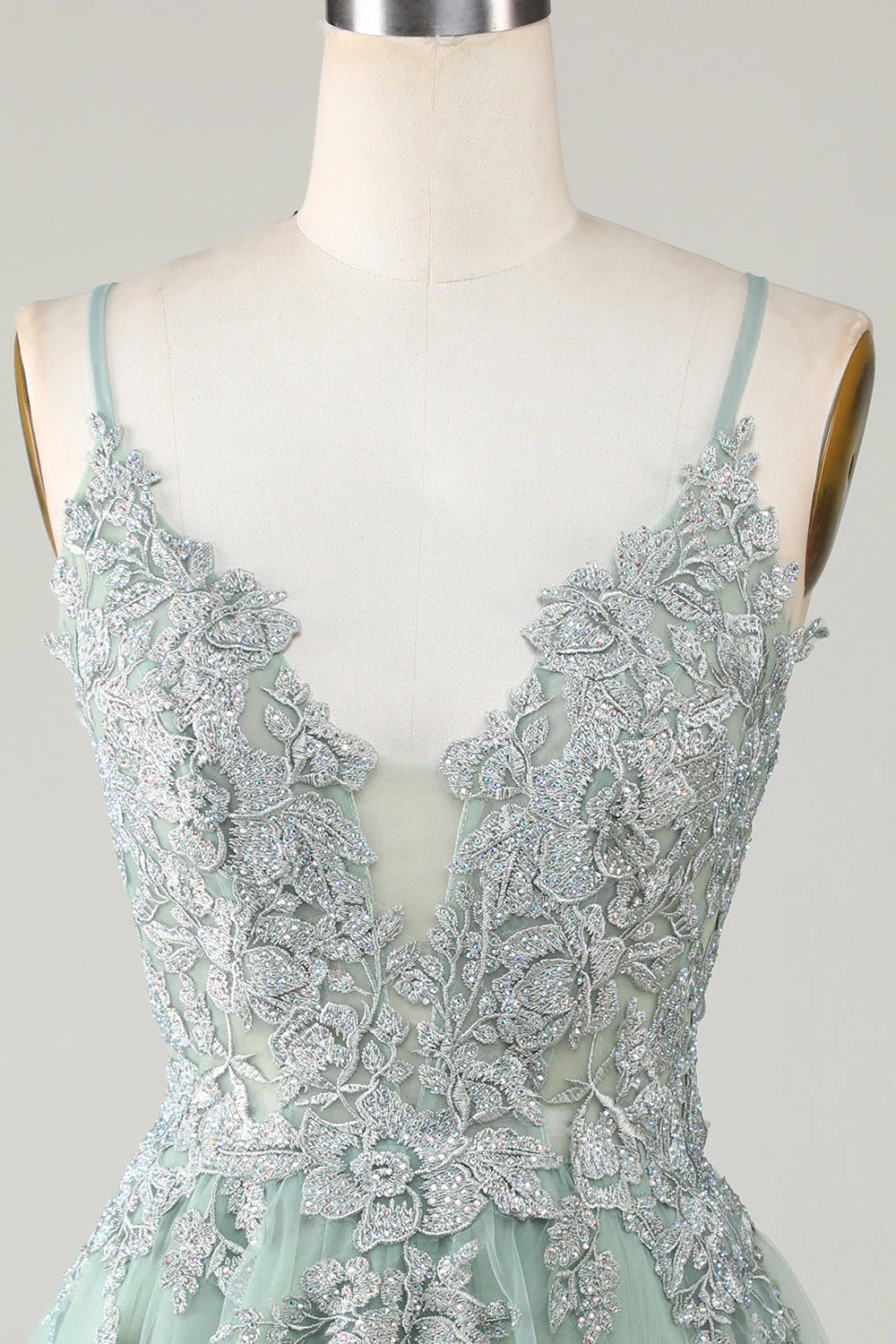 Amzcw Stylish Green A Line Spaghetti Straps Short Homecoming Dress with Appliques