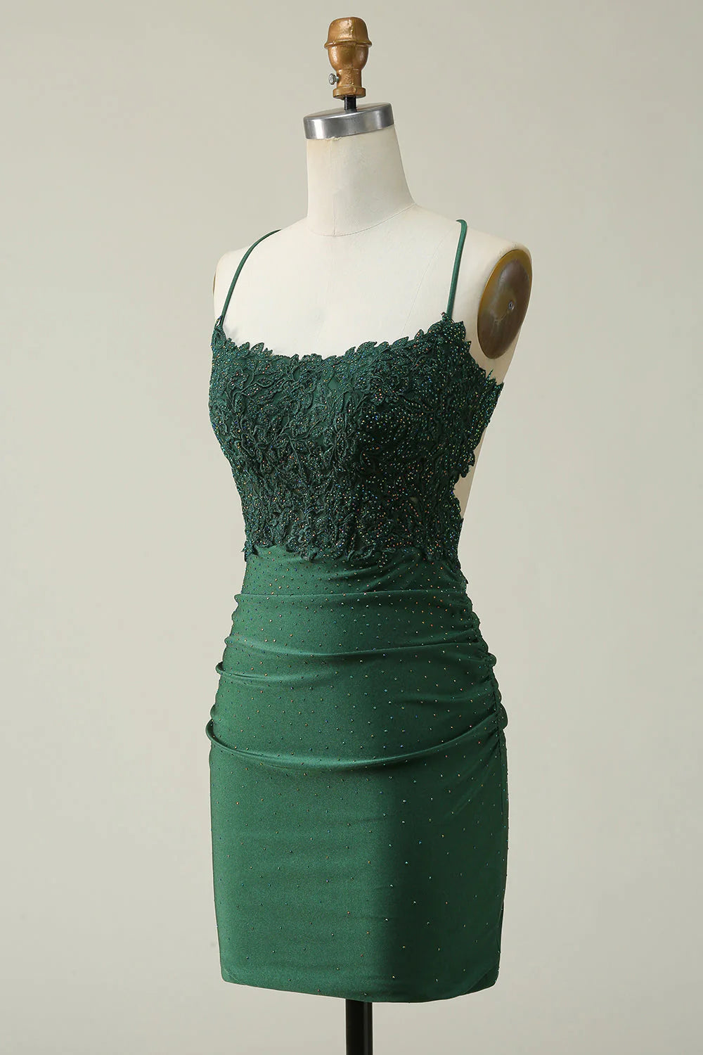 Amzcw Dark Green Sheath Spaghetti Straps Homecoming Dress with Appliques