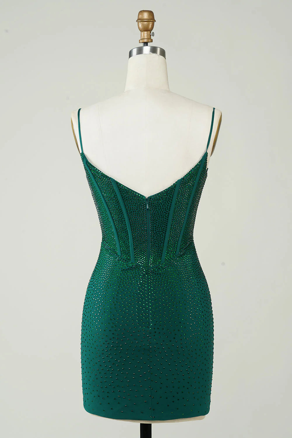 Amzcw Dark Green Bodycon Spaghetti Straps Short Homecoming Dress with Beading