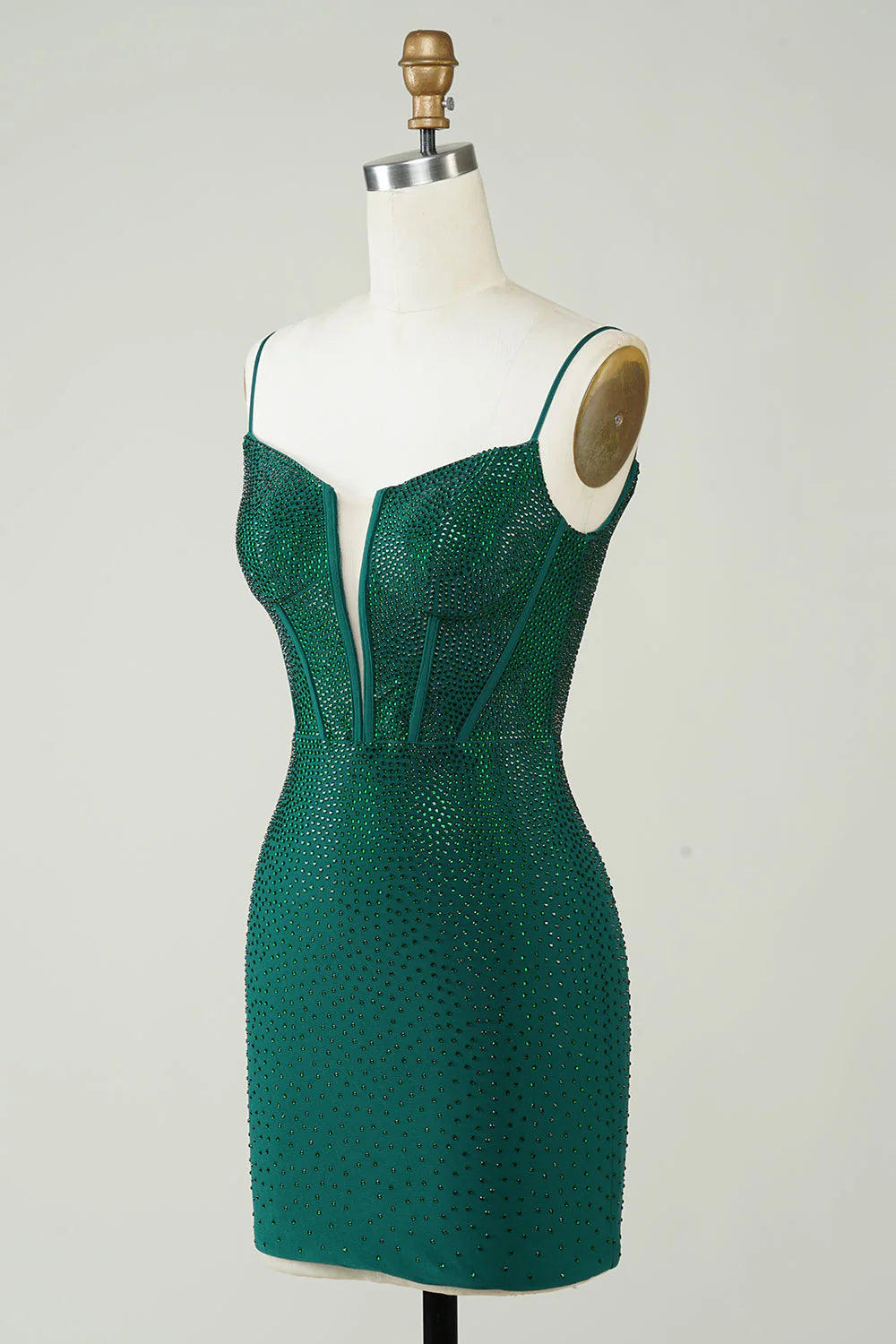 Amzcw Dark Green Bodycon Spaghetti Straps Short Homecoming Dress with Beading