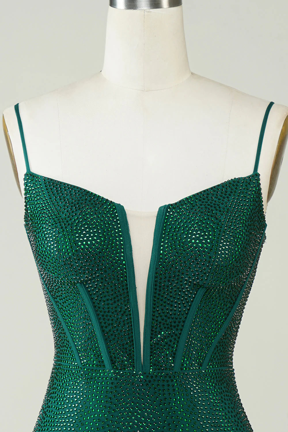 Amzcw Dark Green Bodycon Spaghetti Straps Short Homecoming Dress with Beading