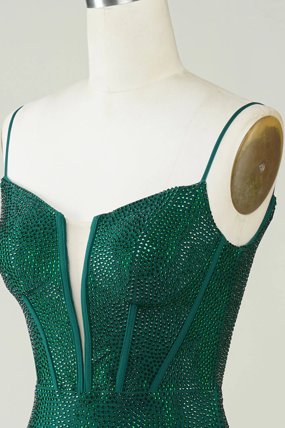 Amzcw Dark Green Bodycon Spaghetti Straps Short Homecoming Dress with Beading