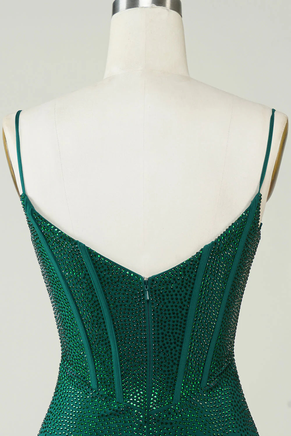 Amzcw Dark Green Bodycon Spaghetti Straps Short Homecoming Dress with Beading