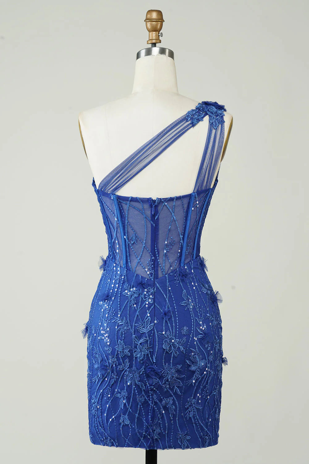Amzcw Royal Blue Unique Sheath One Shoulder Short Homecoming Dress with Appliques