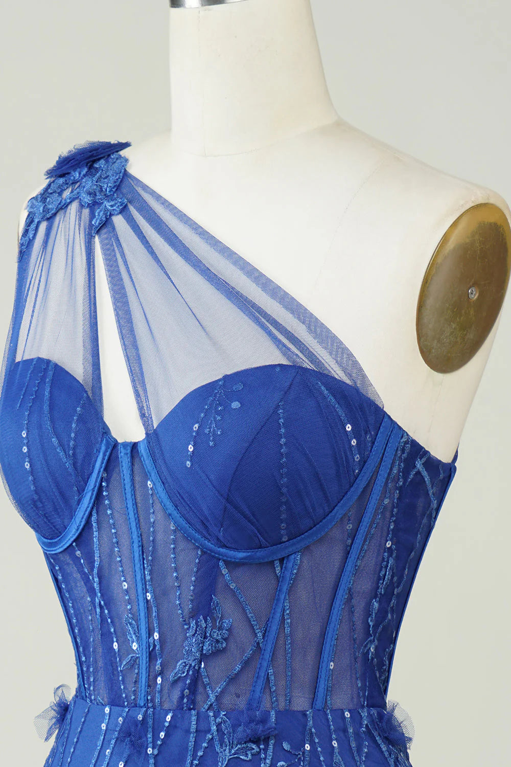 Amzcw Royal Blue Unique Sheath One Shoulder Short Homecoming Dress with Appliques