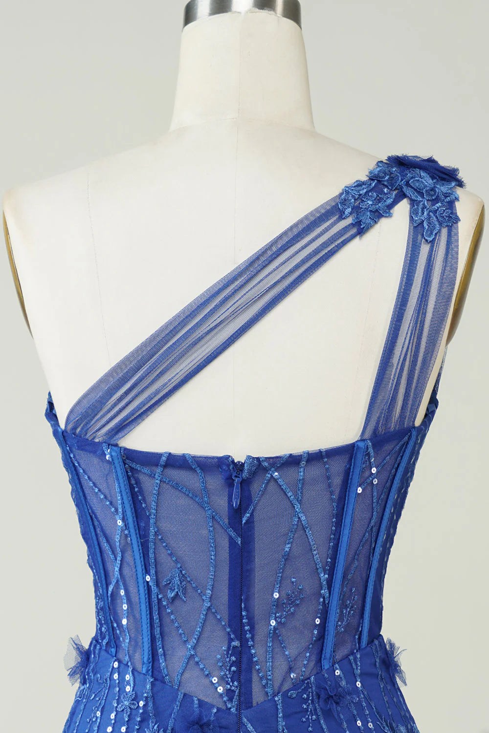 Amzcw Royal Blue Unique Sheath One Shoulder Short Homecoming Dress with Appliques
