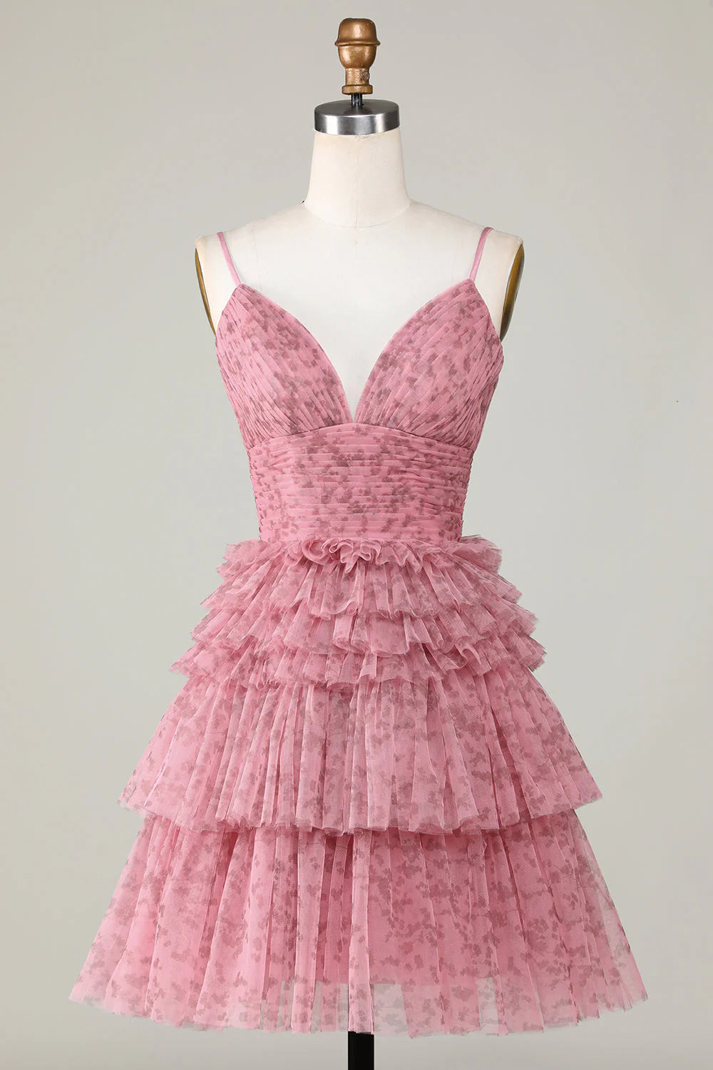 Amzcw Blush Cute A Line Spaghetti Straps Short Homecoming Dress with Ruffles