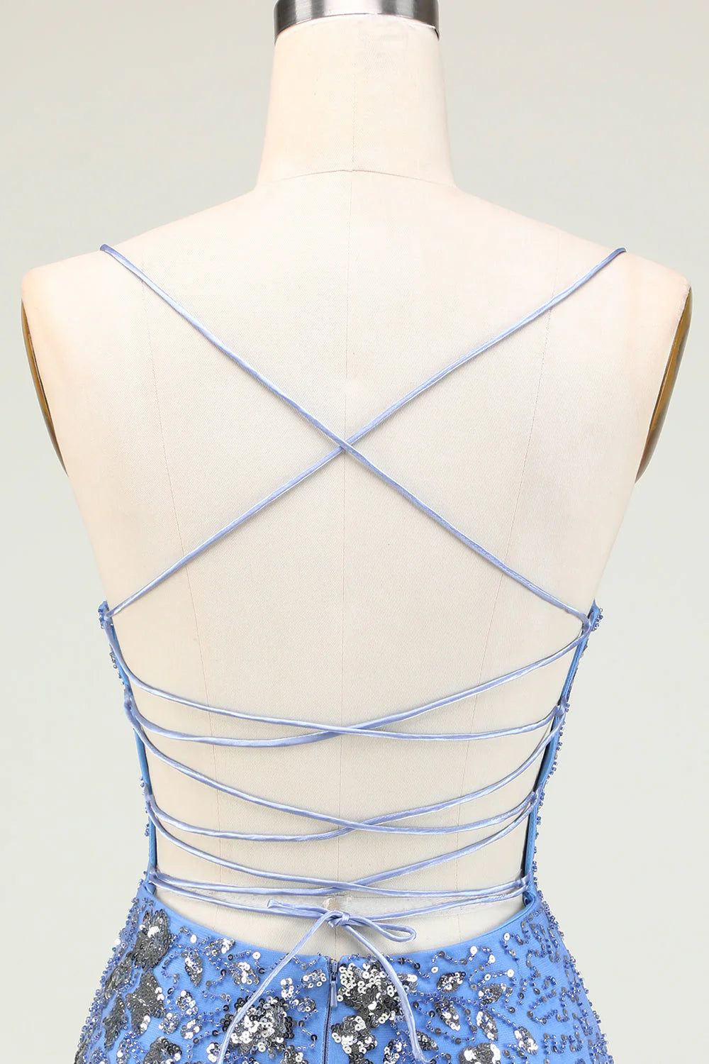 Amzcw Sparkly Sheath Grey Blue Sequins Short Homecoming Dress with Criss Cross Back