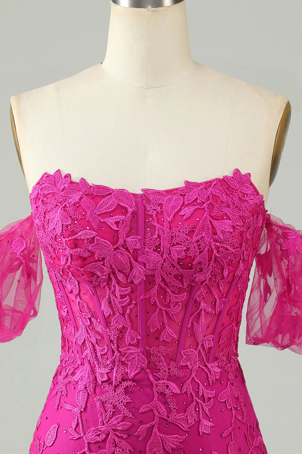 Amzcw Fuchsia Sheath Off the Shoulder Short Homecoming Dress With Appliques