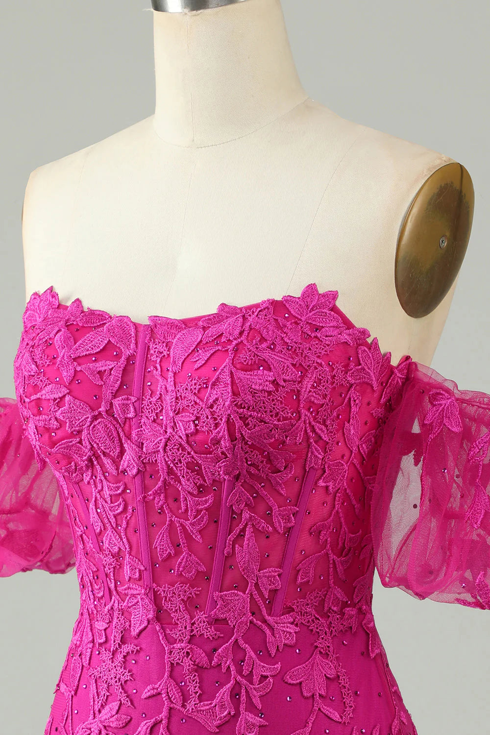 Amzcw Fuchsia Sheath Off the Shoulder Short Homecoming Dress With Appliques