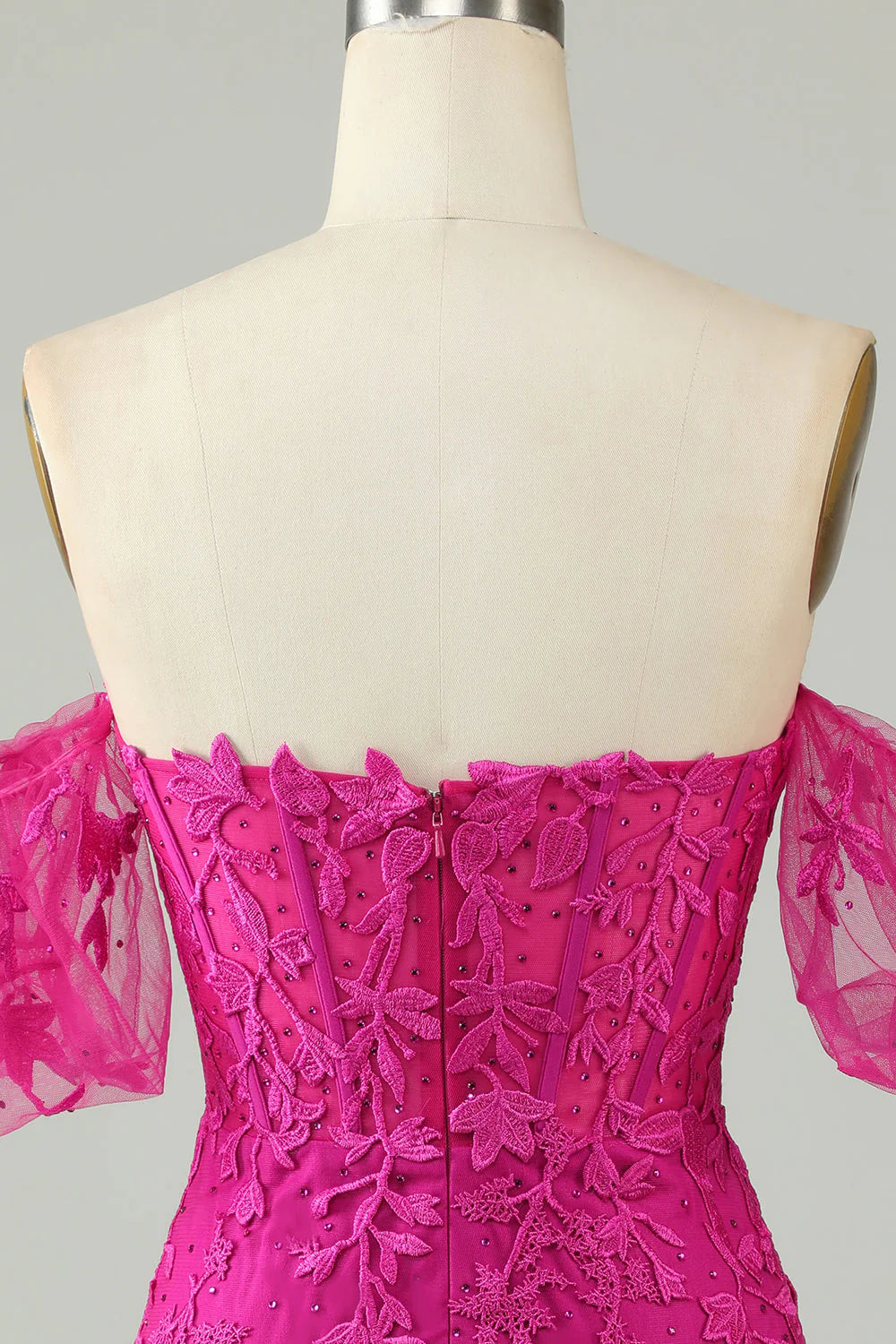 Amzcw Fuchsia Sheath Off the Shoulder Short Homecoming Dress With Appliques