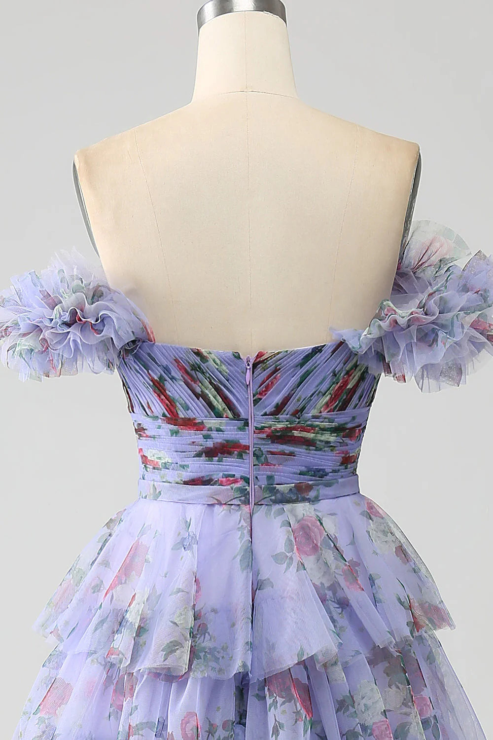 Amzcw Lavender A-Line Off the Shoulder Floral Printed Tiered Prom Dress with Pleated prom dresses shops