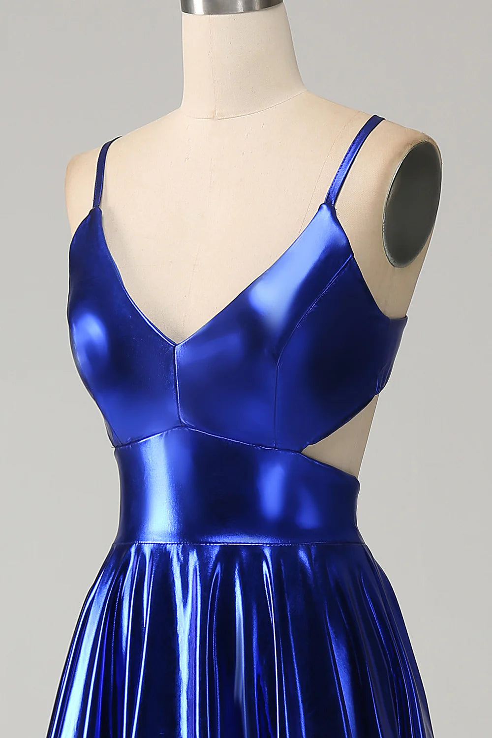 Amzcw Sparkly A-Line Spaghetti Straps Backless Ruched Metallic Prom Dress With Slit prom dresses shops