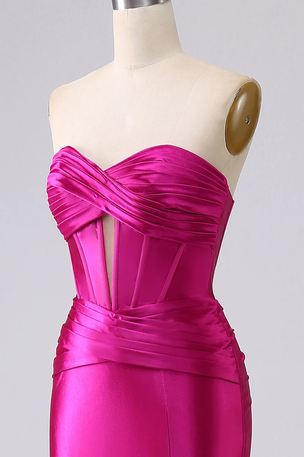 Amzcw Sparkly Mermaid Sweetheart Corset Long Fuchsia Prom Dress with Slit