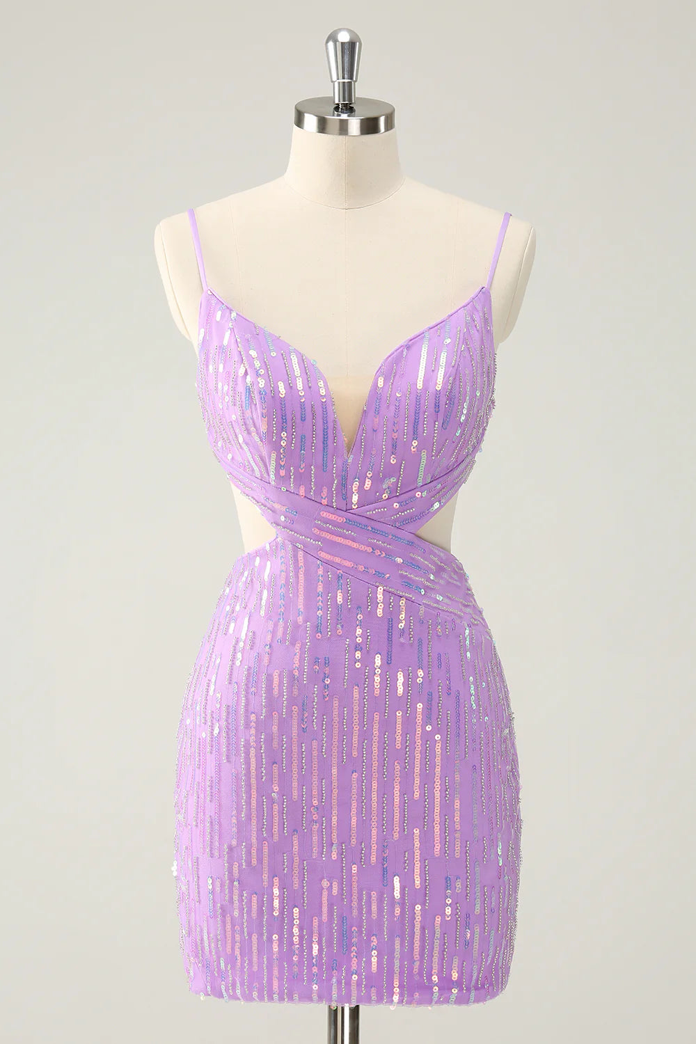 Amzcw Glitter Purple Bodycon Lace Up Back Short Homecoming Dress with Sequins
