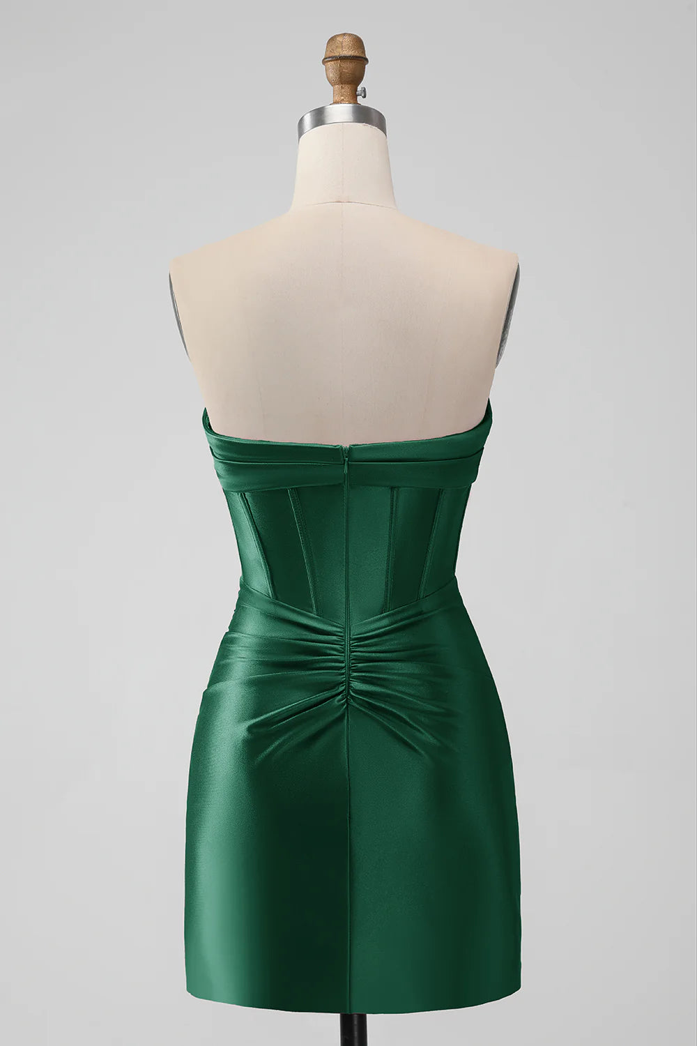 Amzcw Dark Green Bodycon Sweetheart Pleated Corset Short Homecoming Dress