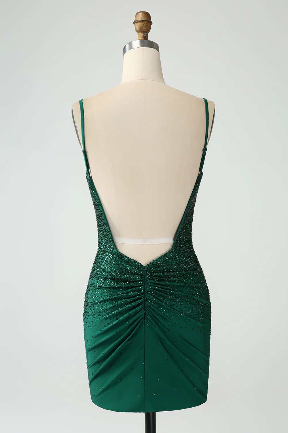 Amzcw Dark Green Bodycon Spaghetti Straps Backless Homecoming Dress with Beading