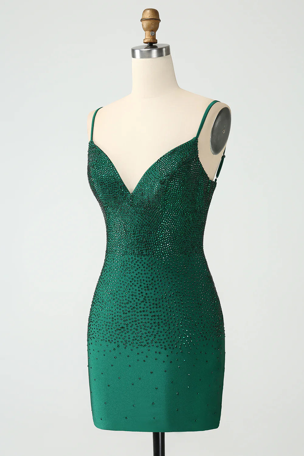 Amzcw Dark Green Bodycon Spaghetti Straps Backless Homecoming Dress with Beading