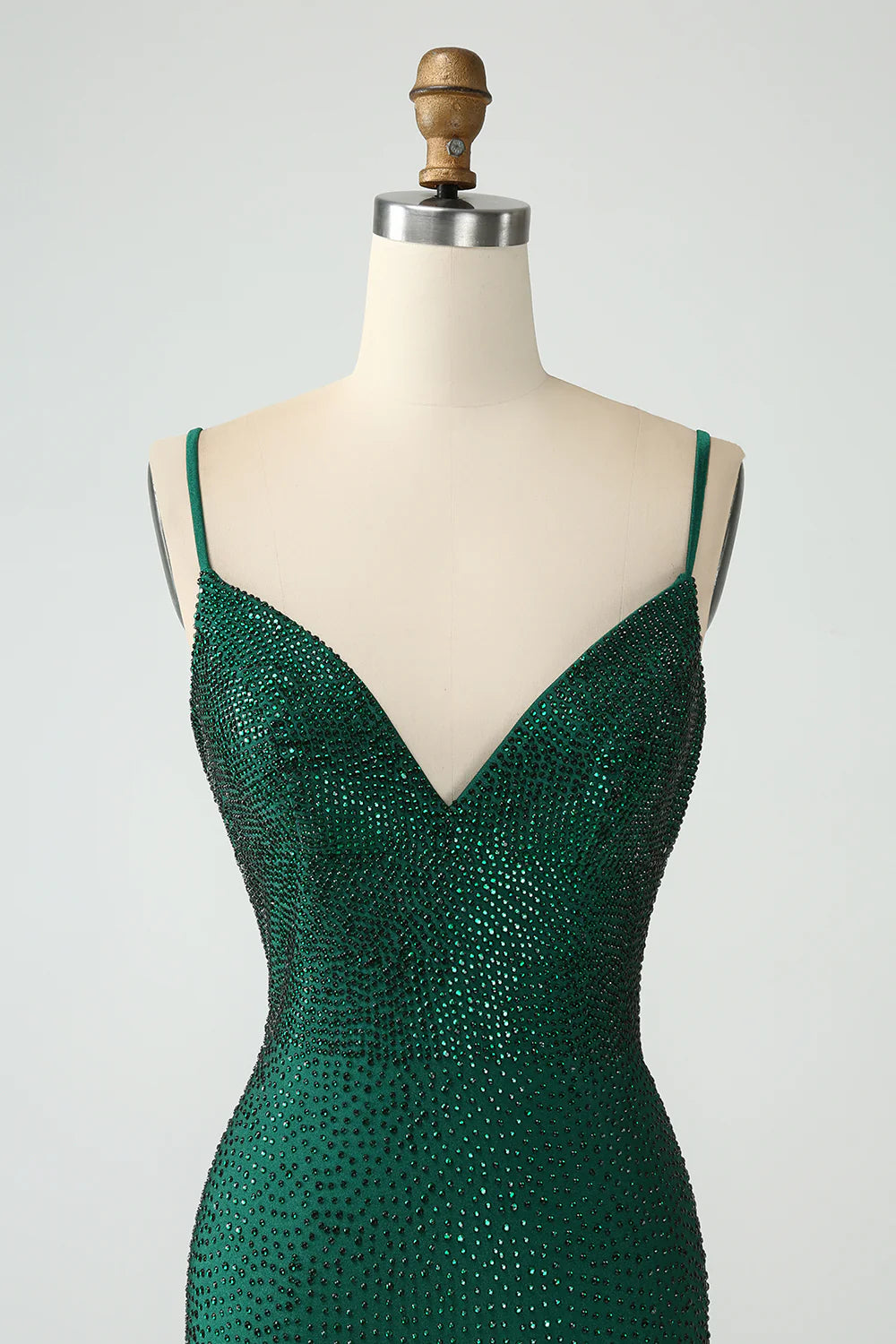 Amzcw Dark Green Bodycon Spaghetti Straps Backless Homecoming Dress with Beading