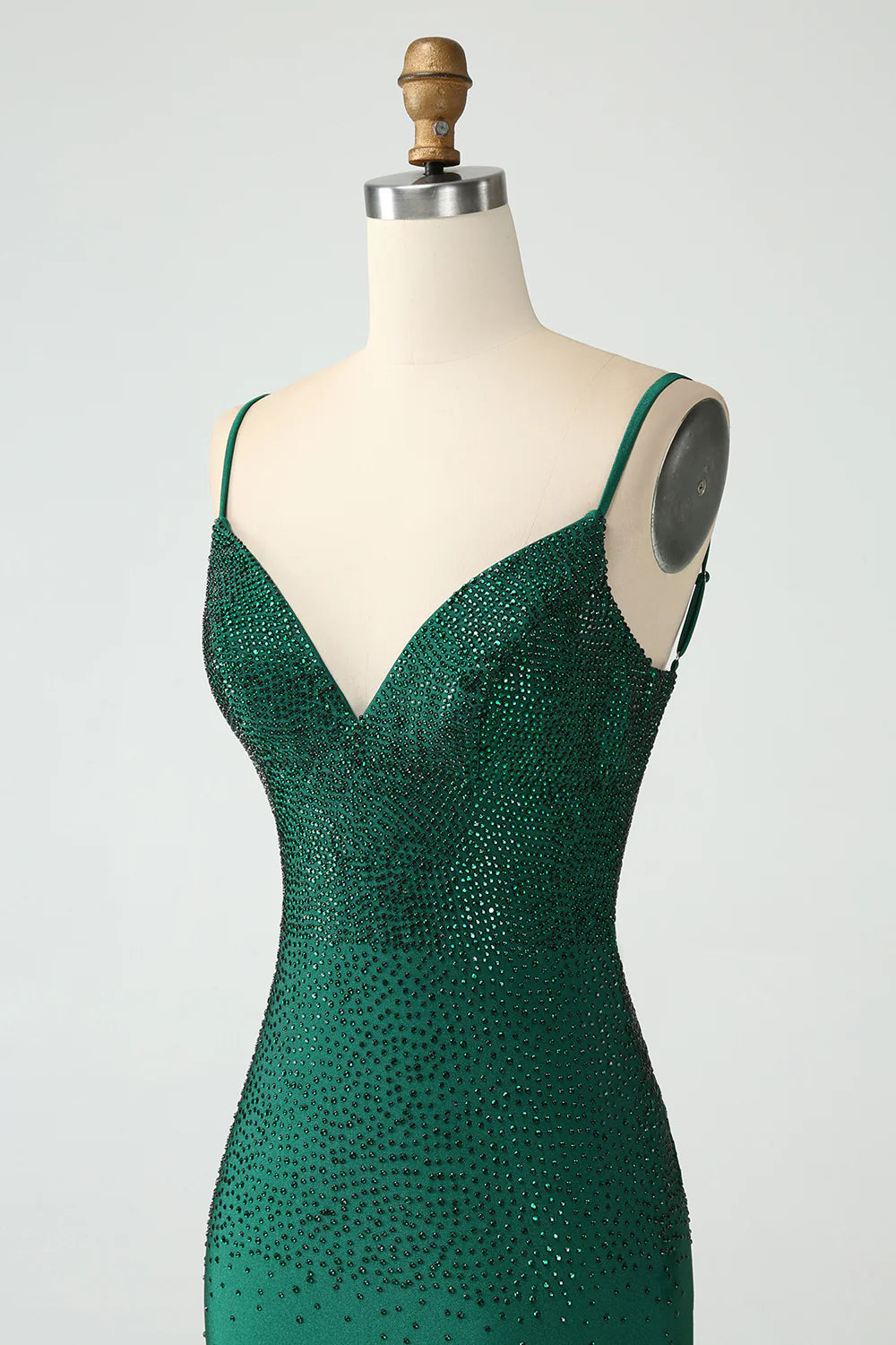 Amzcw Dark Green Bodycon Spaghetti Straps Backless Homecoming Dress with Beading
