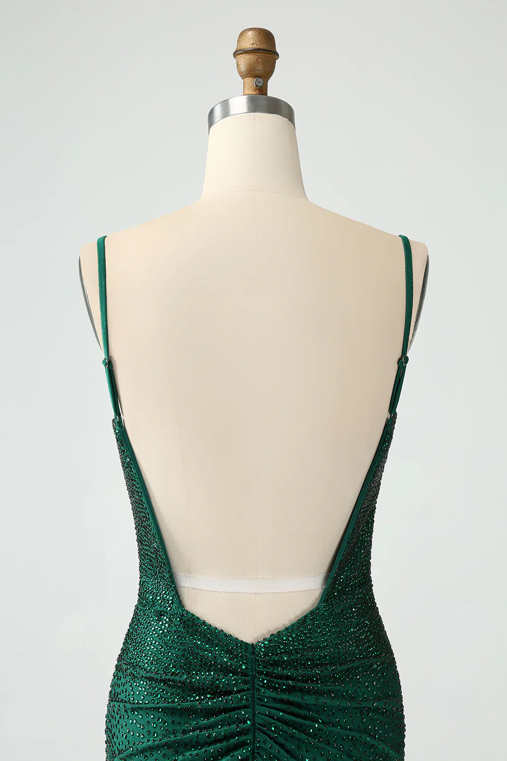 Amzcw Dark Green Bodycon Spaghetti Straps Backless Homecoming Dress with Beading