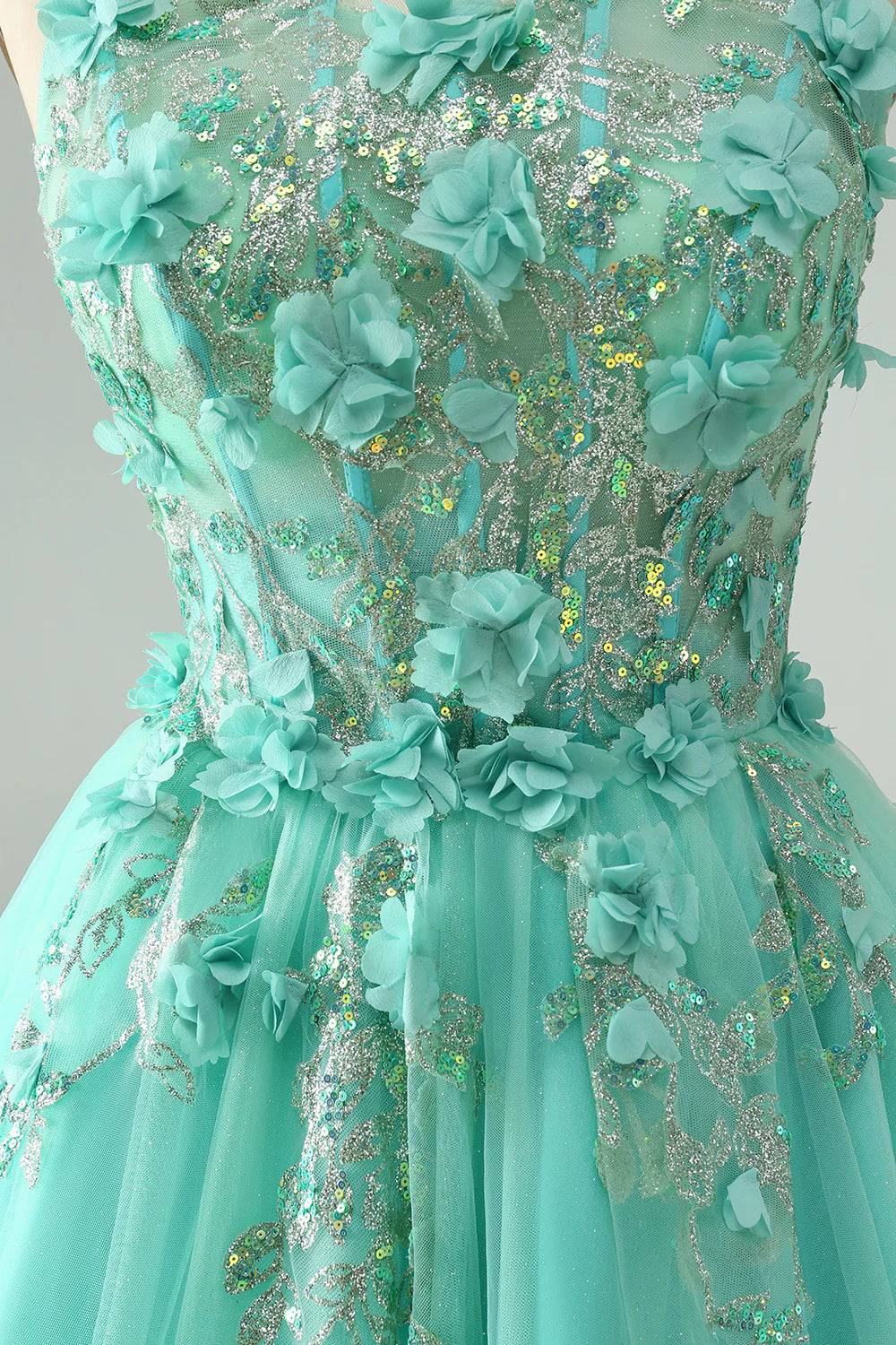 Amzcw Cute Green A Line Spaghetti Straps Corset Short Homecoming Dress with Appliques
