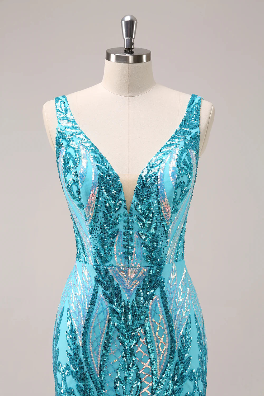 Amzcw Sparkly Blue Bodycon V Neck Backless Short Homecoming Dress with Sequins