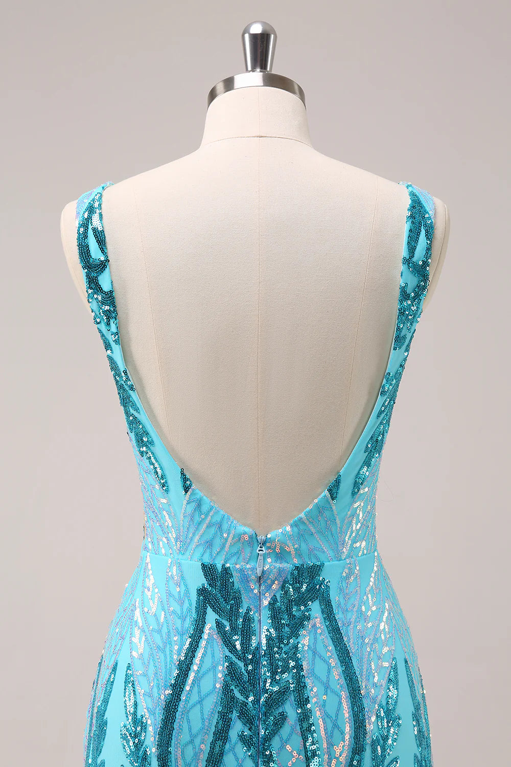 Amzcw Sparkly Blue Bodycon V Neck Backless Short Homecoming Dress with Sequins