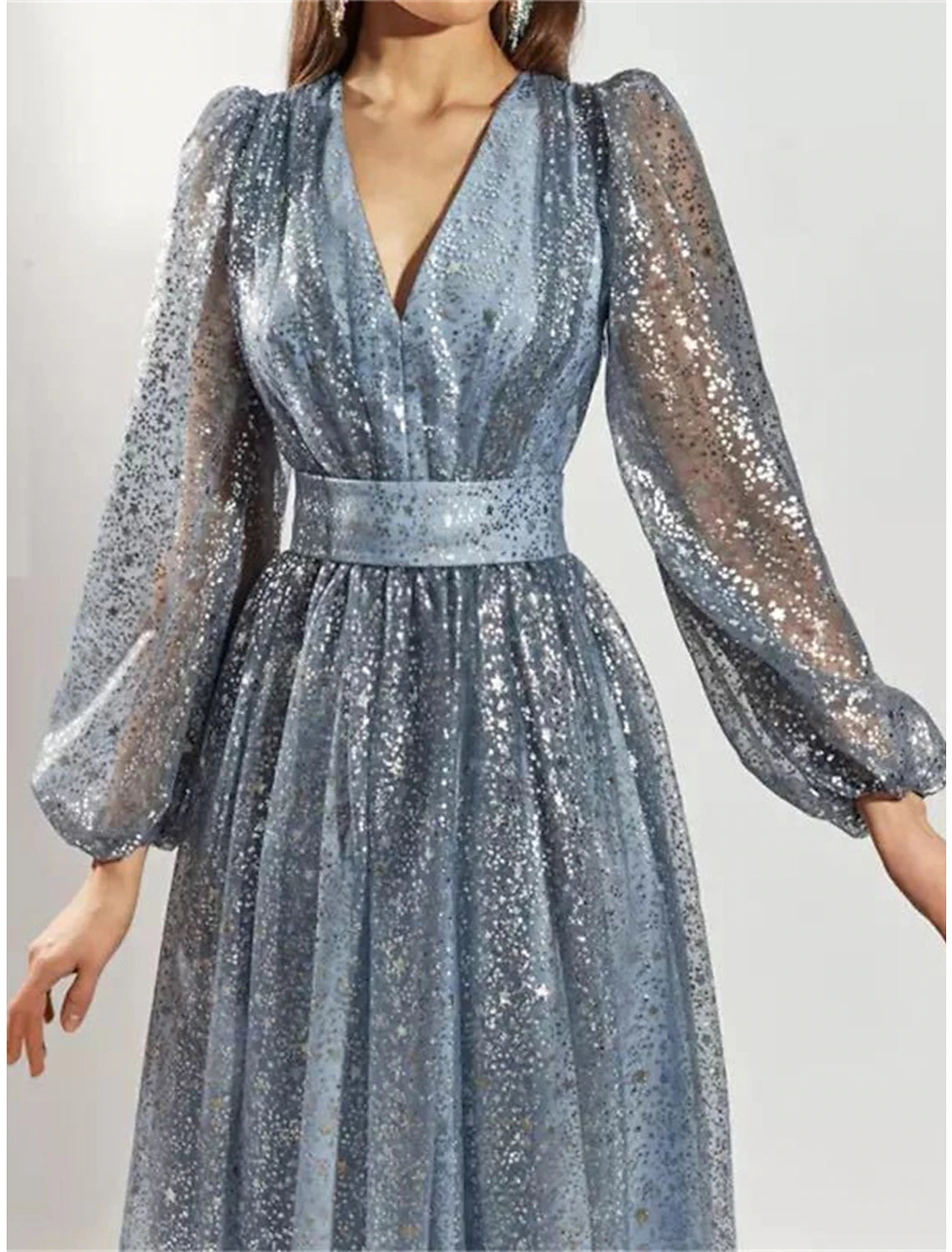 Women's Sequin Dress Party Dress Homecoming Dress Midi Dress Light Pink Pink Blue Long Sleeve Pure Color Sequins Spring Fall Winter V Neck Fashion Winter Dress Wedding Guest Birthday