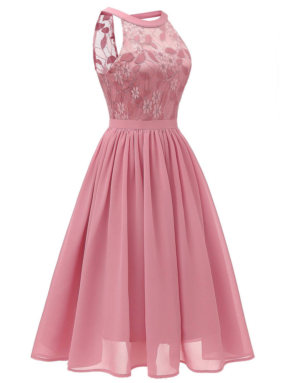 A-Line Cocktail Dresses Vintage Dress Party Wear Knee Length Sleeveless Jewel Neck Lace with Lace Insert Pattern / Print