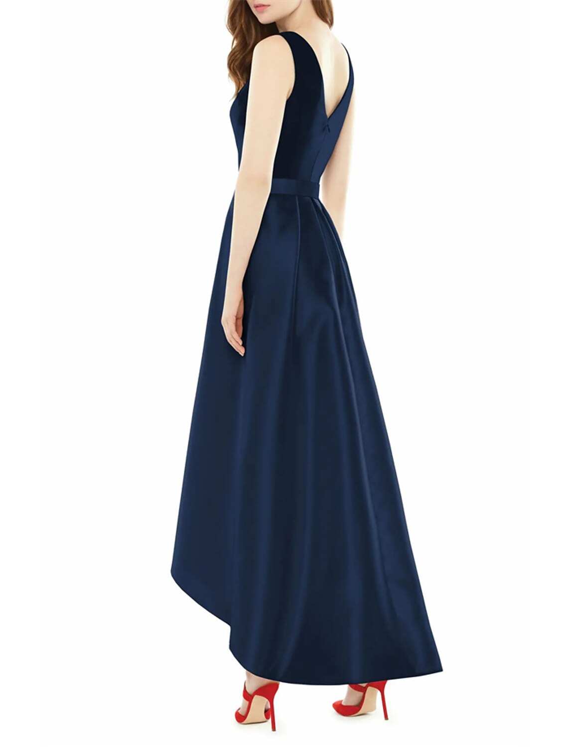 Vestidos de novia de corte A, elegantes, para fiesta de bodas, semi formales, asimétricos, sin mangas, cuello en V, bolsillos, satén con flecos