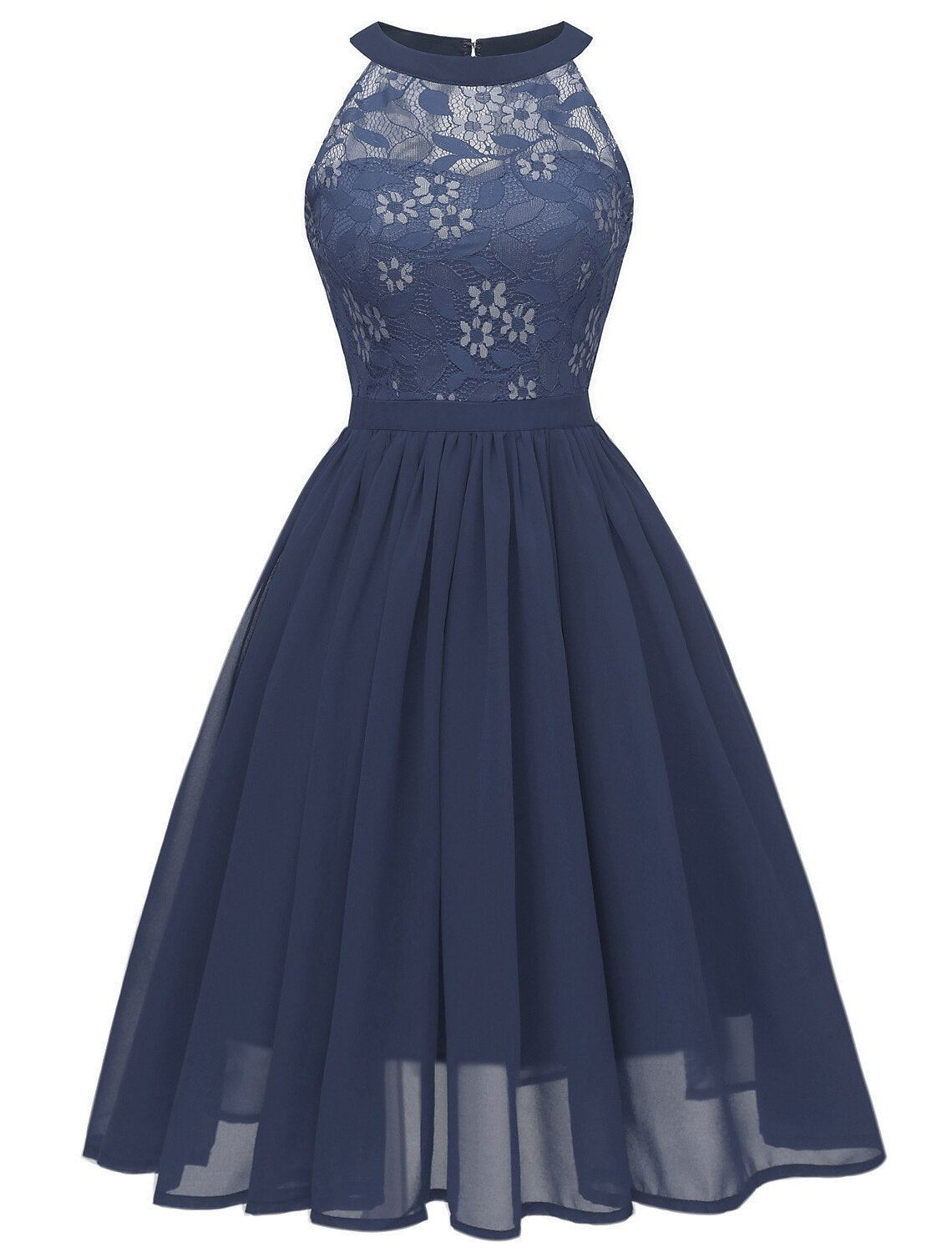 A-Line Cocktail Dresses Vintage Dress Party Wear Knee Length Sleeveless Jewel Neck Lace with Lace Insert Pattern / Print