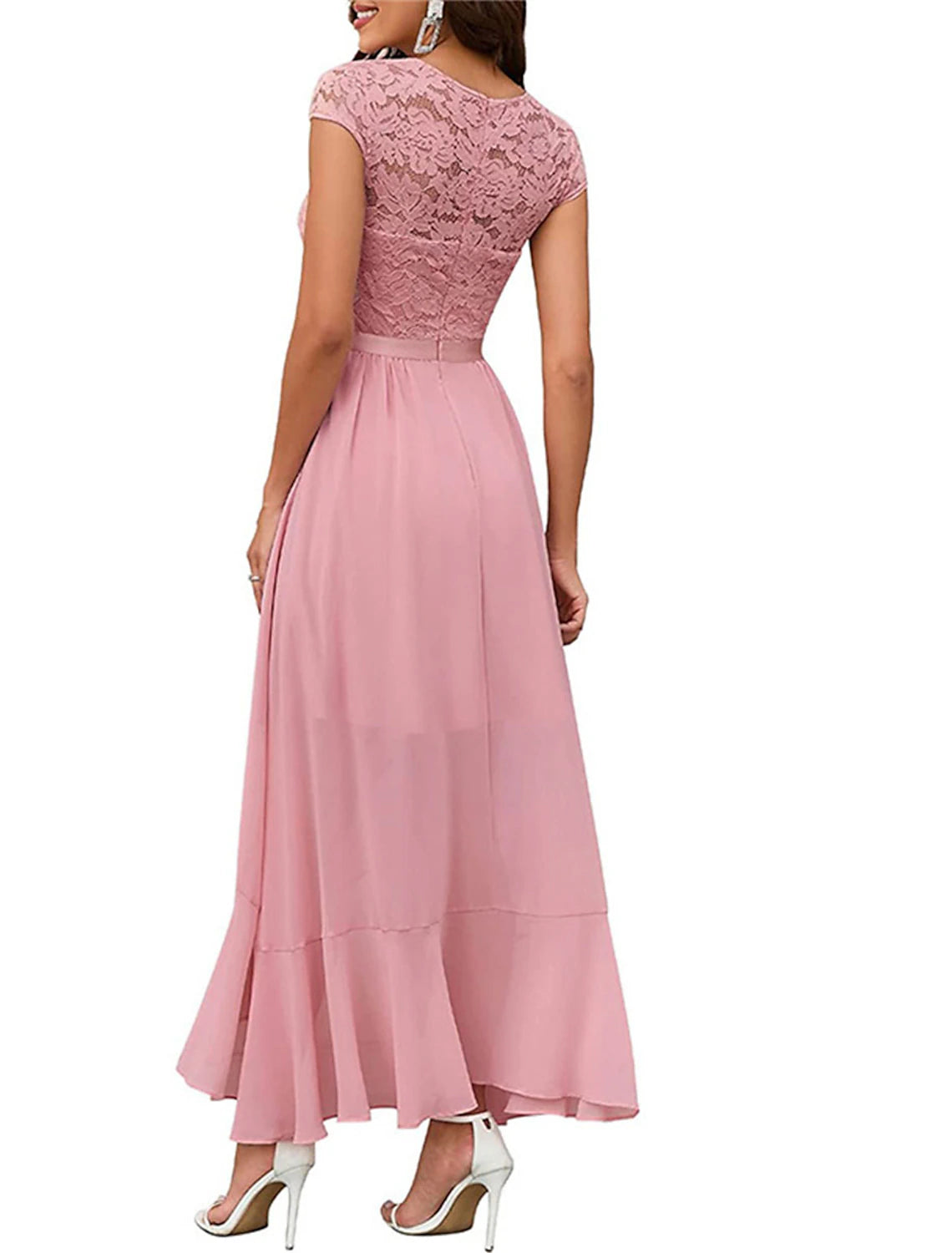 Women's Party Dress Lace Dress Homecoming Dress Long Dress Maxi Dress Black Pink Red Short Sleeve Pure Color Lace Summer Spring V Neck Party Wedding Guest Vacation Summer Dress